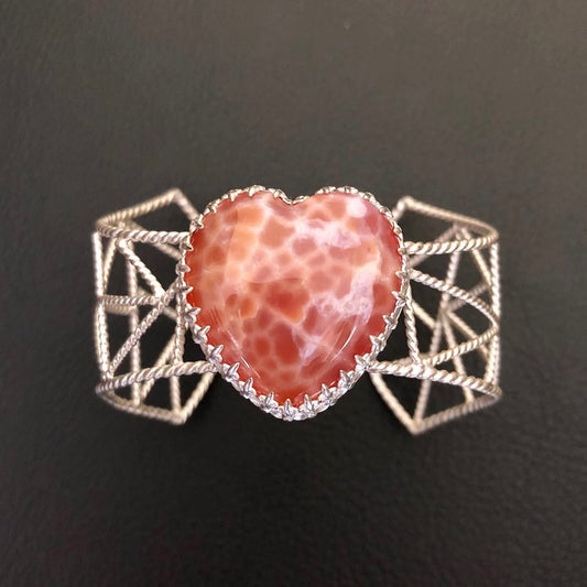 Snakeskin Carnelian Heart Geometric Bracelet Cuff