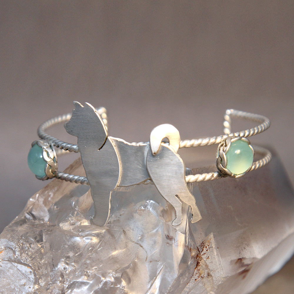 Akita Pride Aqua Chaceldony Cuff Bracelet