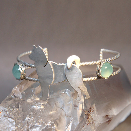 Akita Pride Aqua Chaceldony Cuff Bracelet