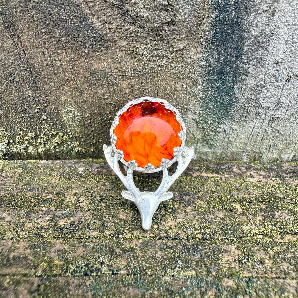 Amber Stag Head Ring