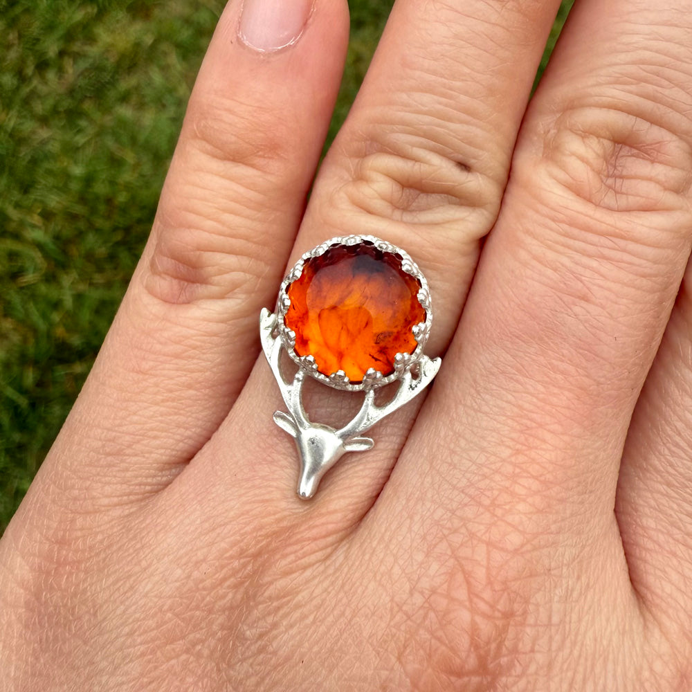 Amber Stag Head Ring