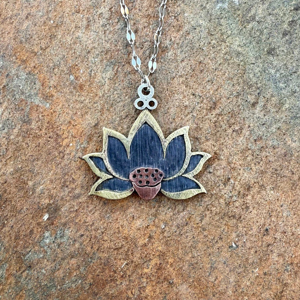 Tri-color Lotus Flower Pendant Necklace