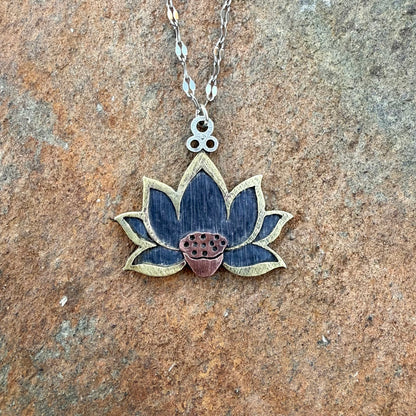 Tri-color Lotus Flower Pendant Necklace