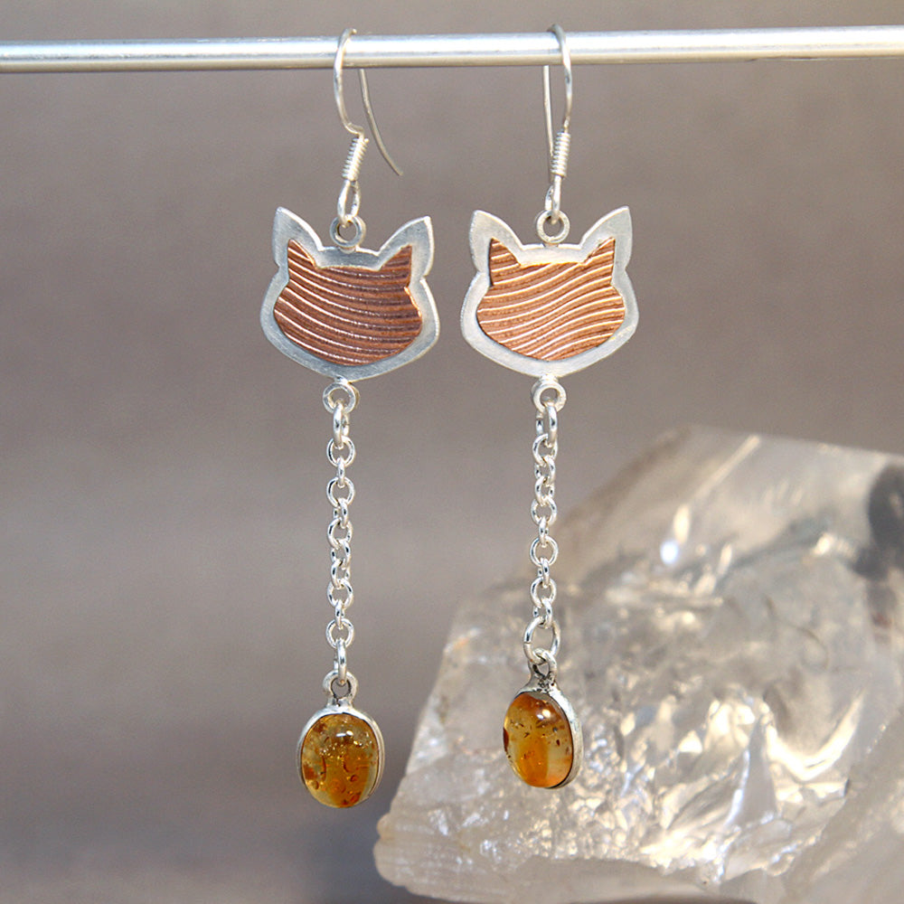Cat Lover Amber Mixed Metals Earrings