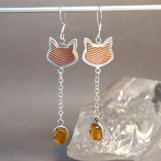 Cat Lover Amber Mixed Metals Earrings