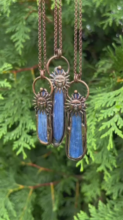 Kyanite Sun Symbol Antiqued Copper Pendant Necklace EP-014-A