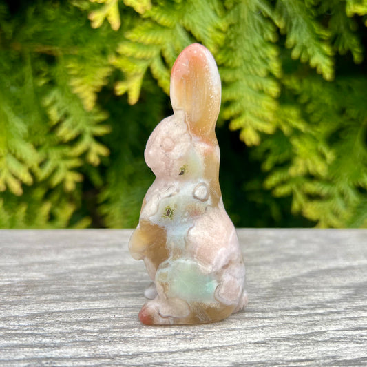 Flower Agate Bunny Totem Figurine CC-001-F