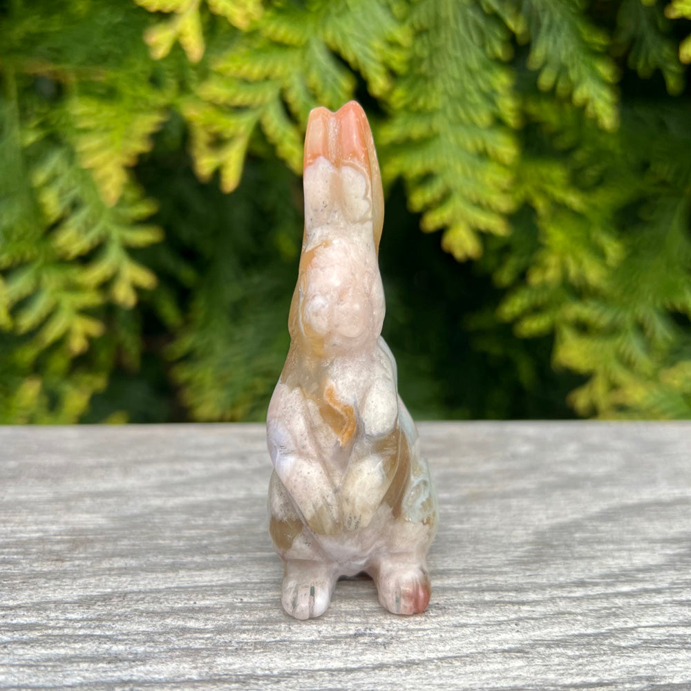 Flower Agate Bunny Totem Figurine CC-001-F