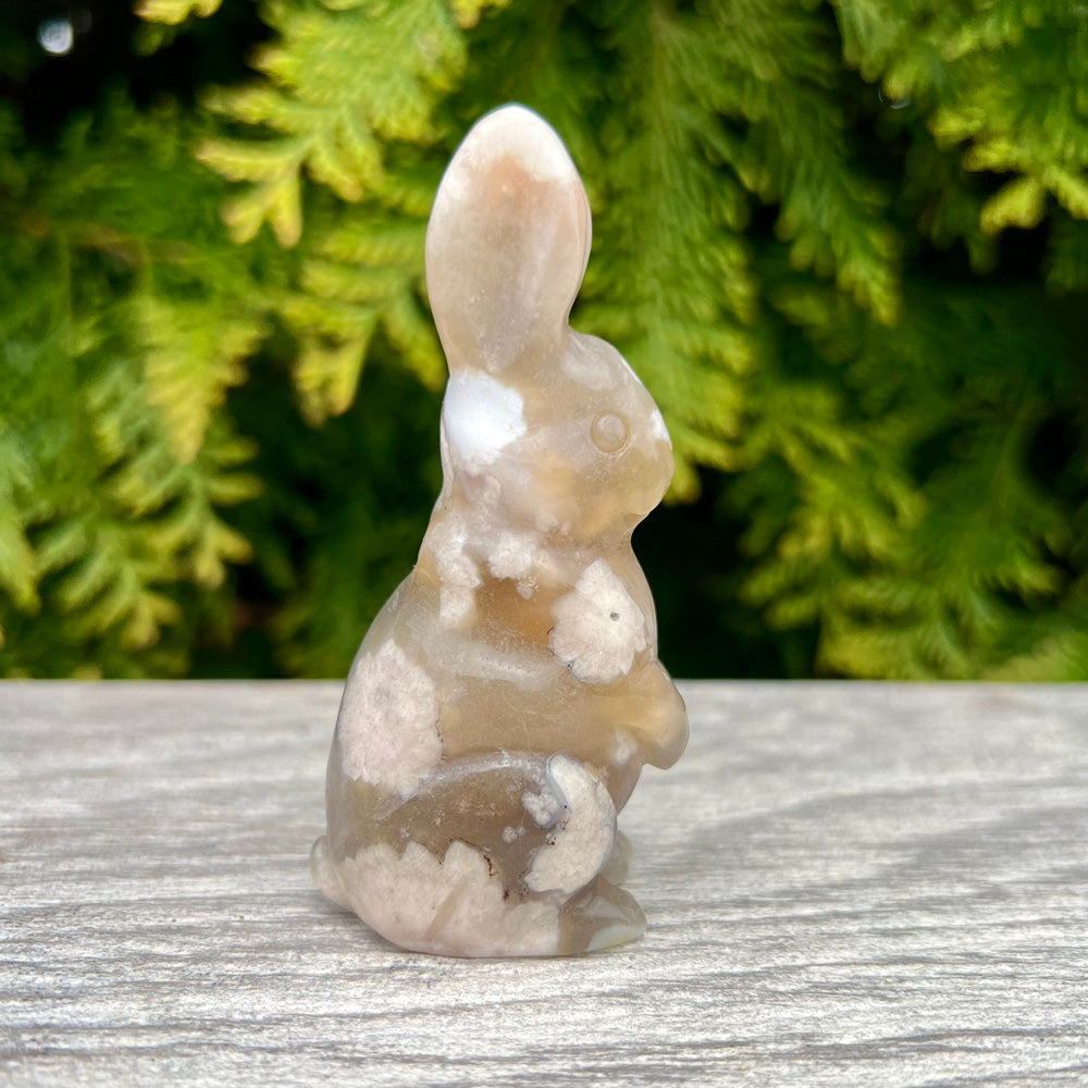 Flower Agate Bunny Totem Figurine CC-001-G