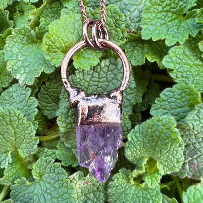 Amethyst Mini Druzy Wafer Antiqued Copper Pendant Necklace EP-001-A