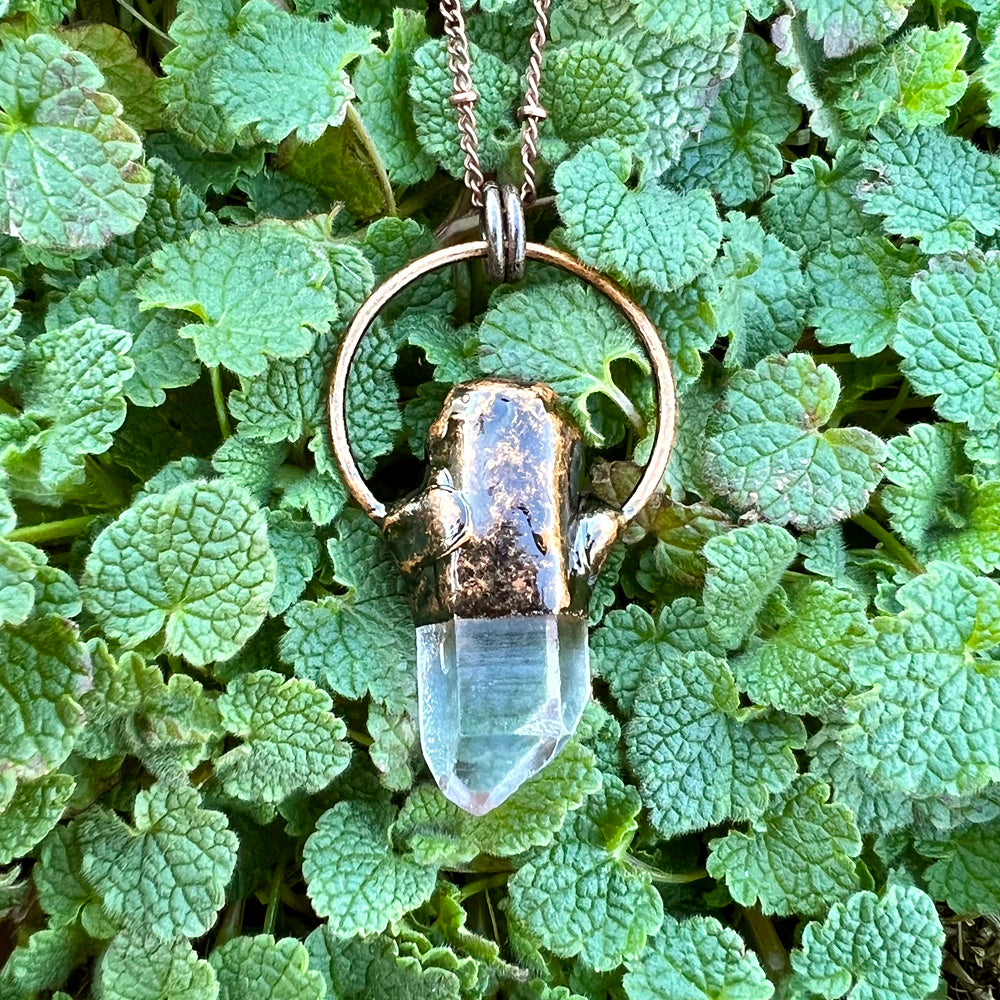 Clear Quartz Point Antiqued Copper Pendant Necklace EP-002-F