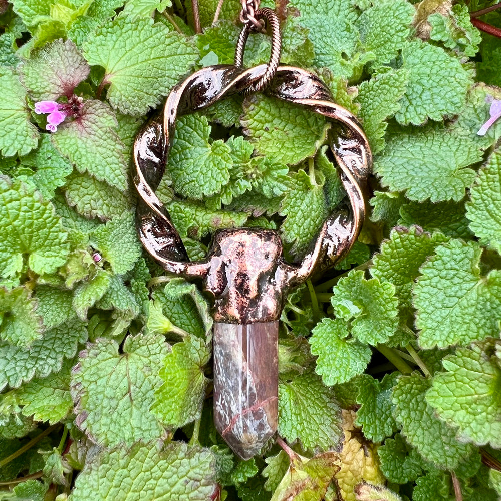 Ocean Jasper Point Ribbon Twist Statement Antiqued Copper Pendant Necklace EP-003-D