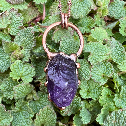 Raw Amethyst Freeform Antiqued Copper Pendant Necklace EP-007-A
