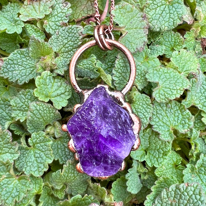 Raw Amethyst Freeform Antiqued Copper Pendant Necklace EP-007-F