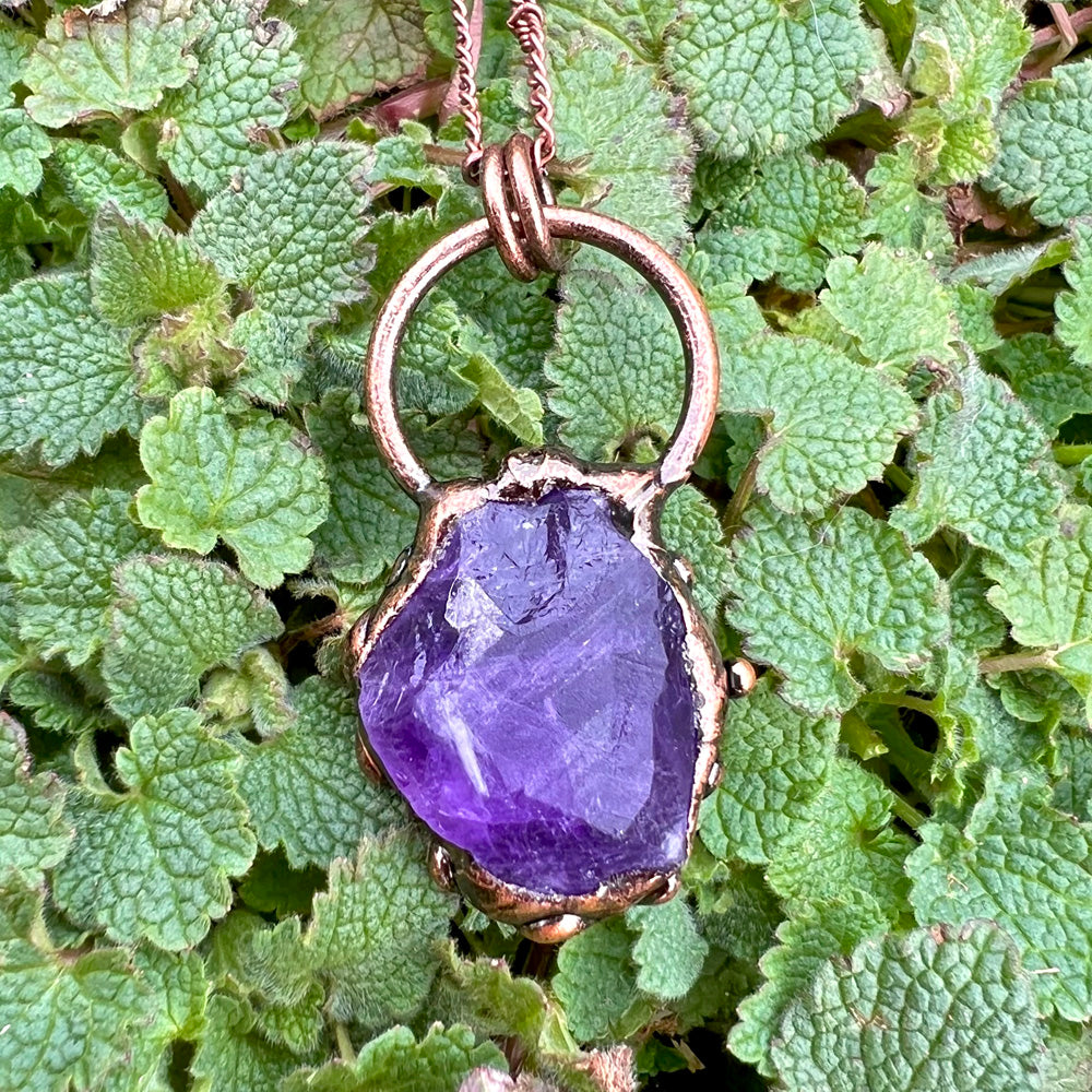 Raw Amethyst Freeform Antiqued Copper Pendant Necklace EP-007-F