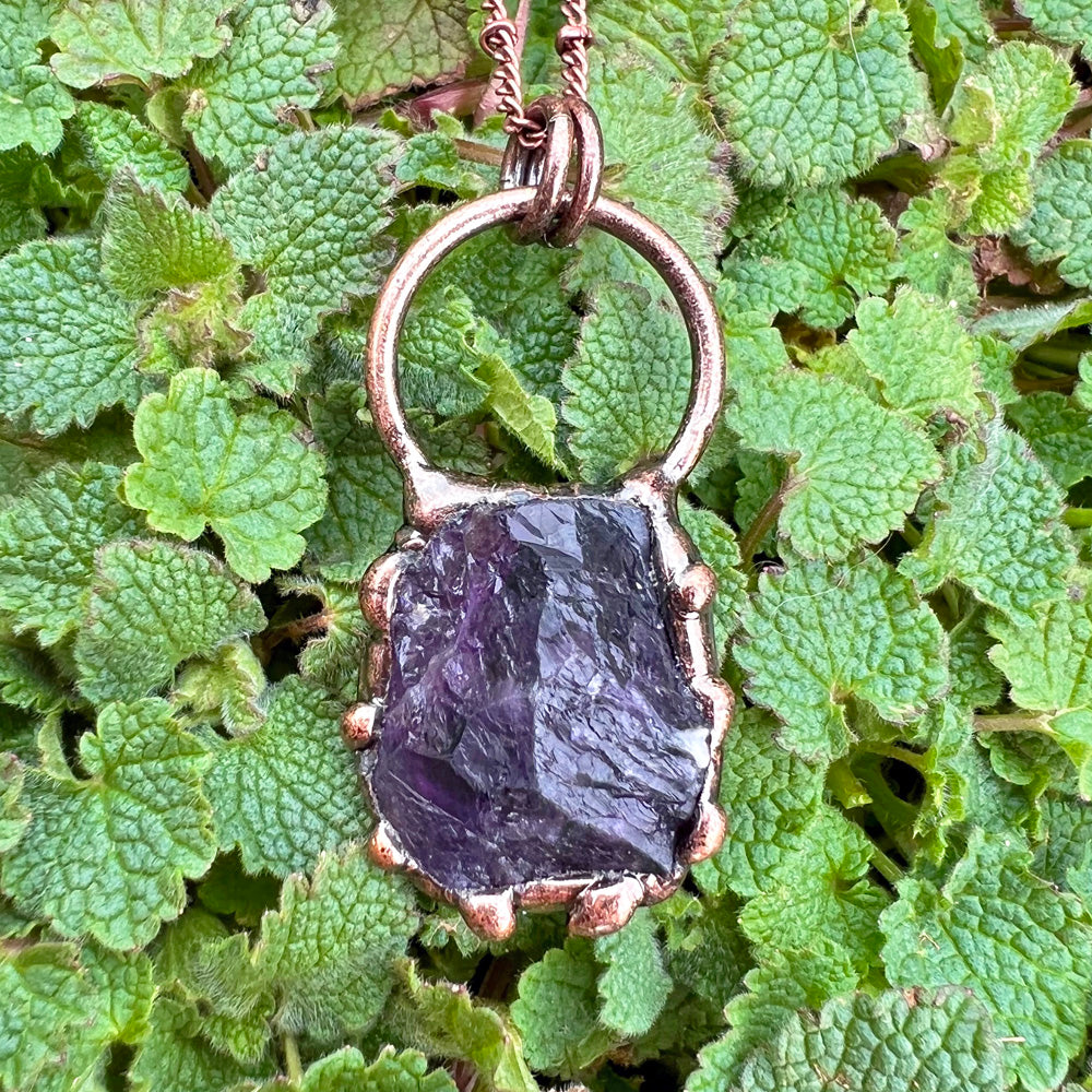 Raw Amethyst Freeform Antiqued Copper Pendant Necklace EP-007-G