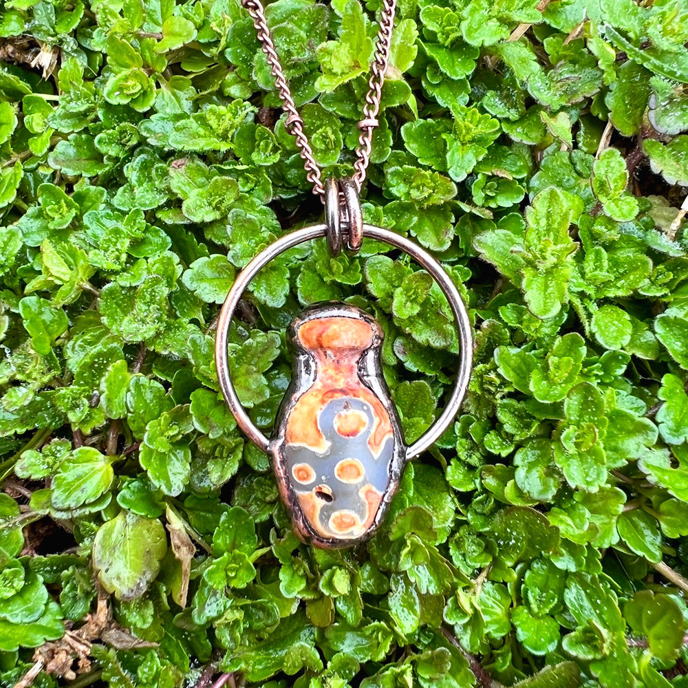 Tibetan Agate Jar Vase Antiqued Copper Pendant Necklace EP-010-A