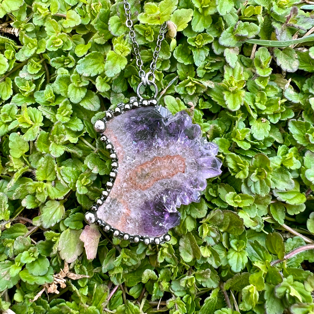 Amethyst Druzy Chunky Crescent Moon Pendant Necklace EP-011-A