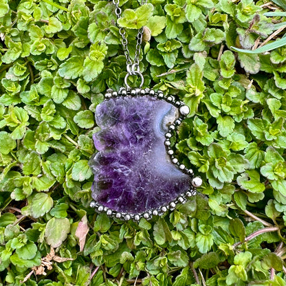 Amethyst Druzy Chunky Crescent Moon Pendant Necklace EP-011-D