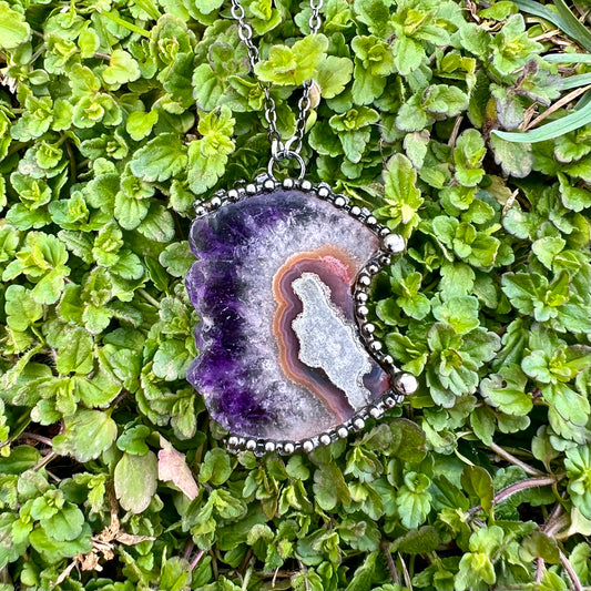 Amethyst Druzy Chunky Crescent Moon Pendant Necklace EP-011-I