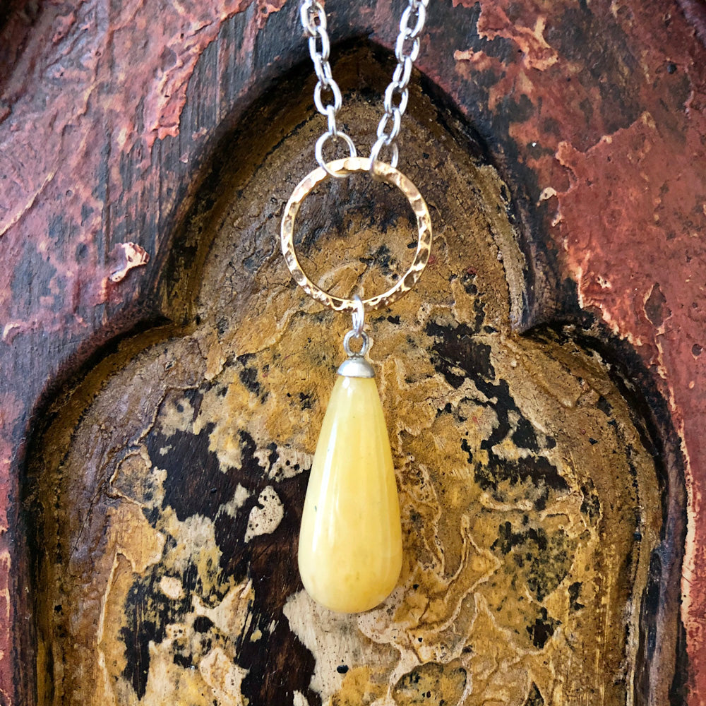 Golden Quartz Gemdrop Pendant Long Necklace GN-002