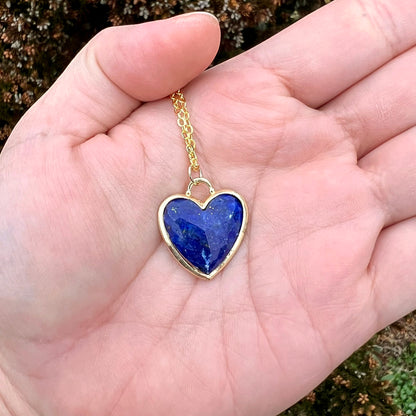 Lapis Lazuli Faceted Heart Pendant Necklace GN-016-D