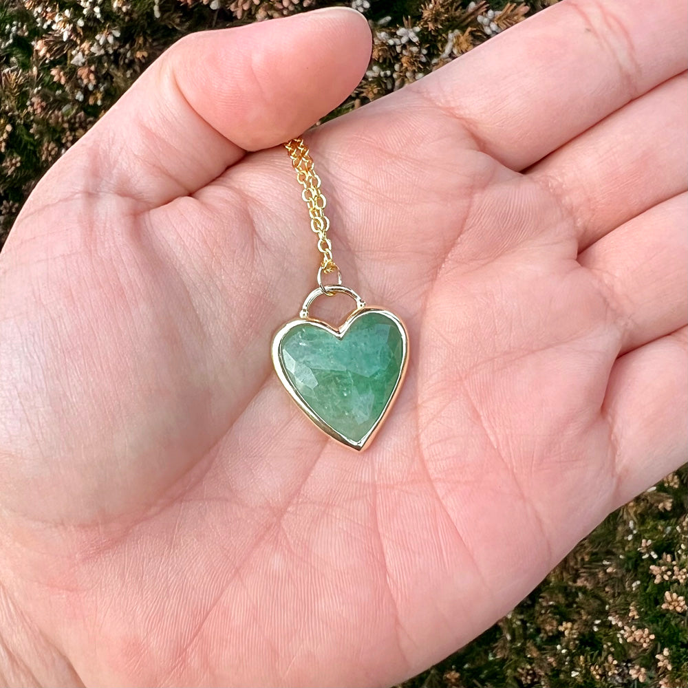 Green Aventurine Faceted Heart Pendant Necklace GN-016-F