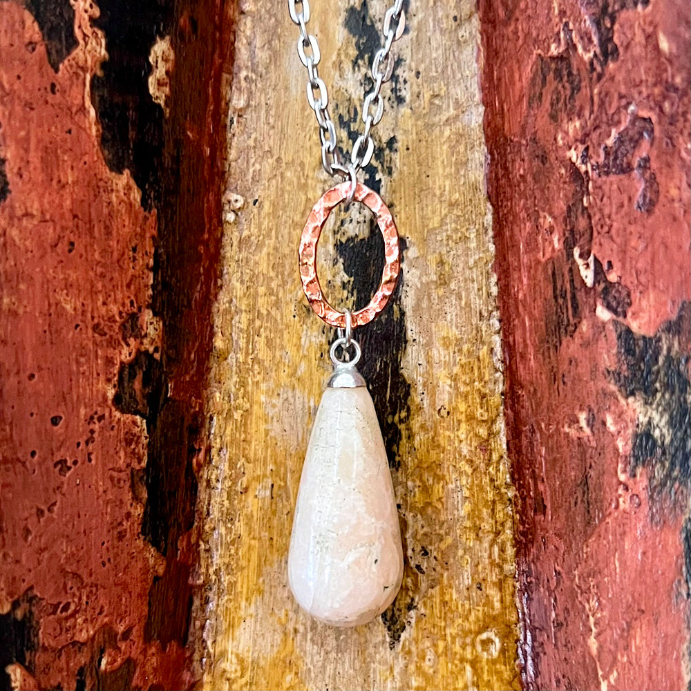 Peach Moonstone Gemdrop Pendant Necklace GN-018-J