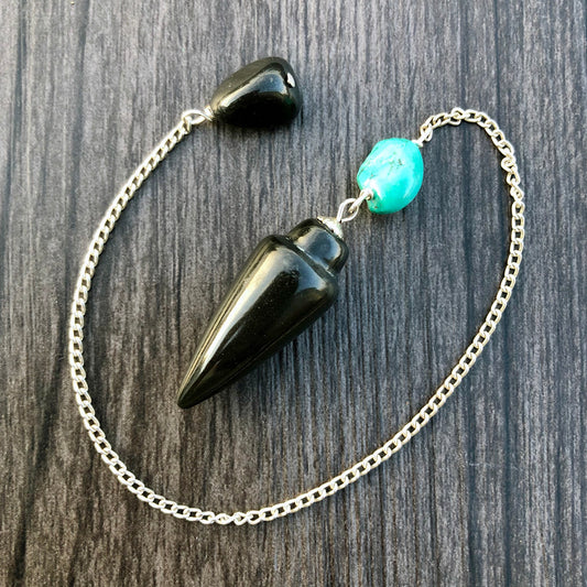 Black Agate and Turquoise Teardrop Pendulum GP-013