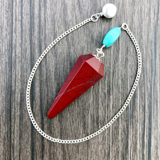 Red Jasper, Turquoise and White Howlite Faceted Pendulum GP-035