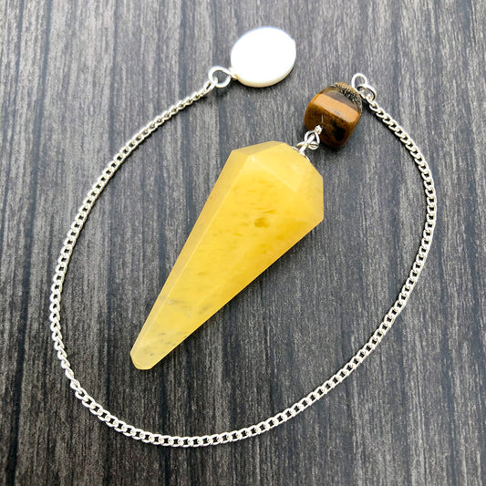 Golden Quartz, Tiger's Eye and Mother-of-Pearl Faceted Pendulum GP-045