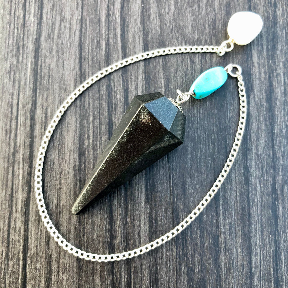 Black Agate, Turquoise and White Agate Faceted Pendulum GP-055