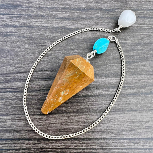Camel Jasper, Turquoise and White Agate Faceted Pendulum GP-069