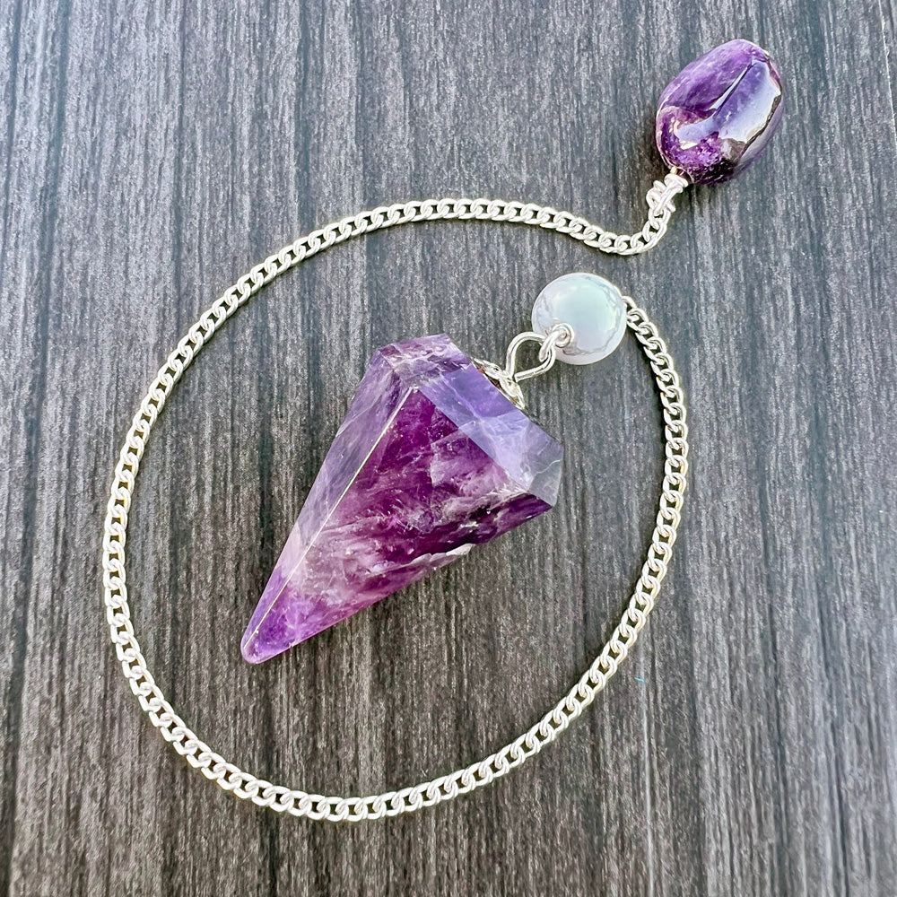 Amethyst and White Howlite Faceted Pendulum GP-088