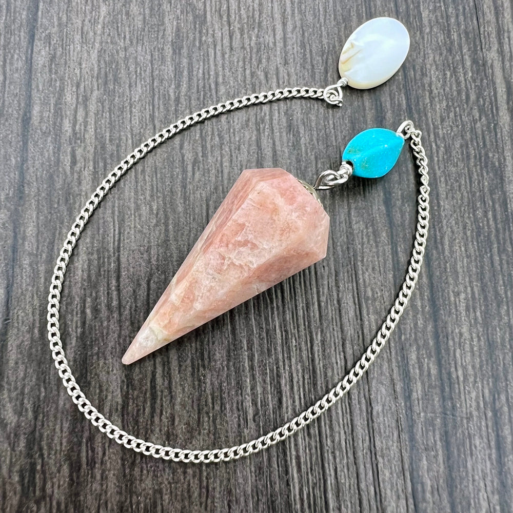 Peach Moonstone, Turquoise and Mother-of-Pearl Faceted Pendulum GP-122
