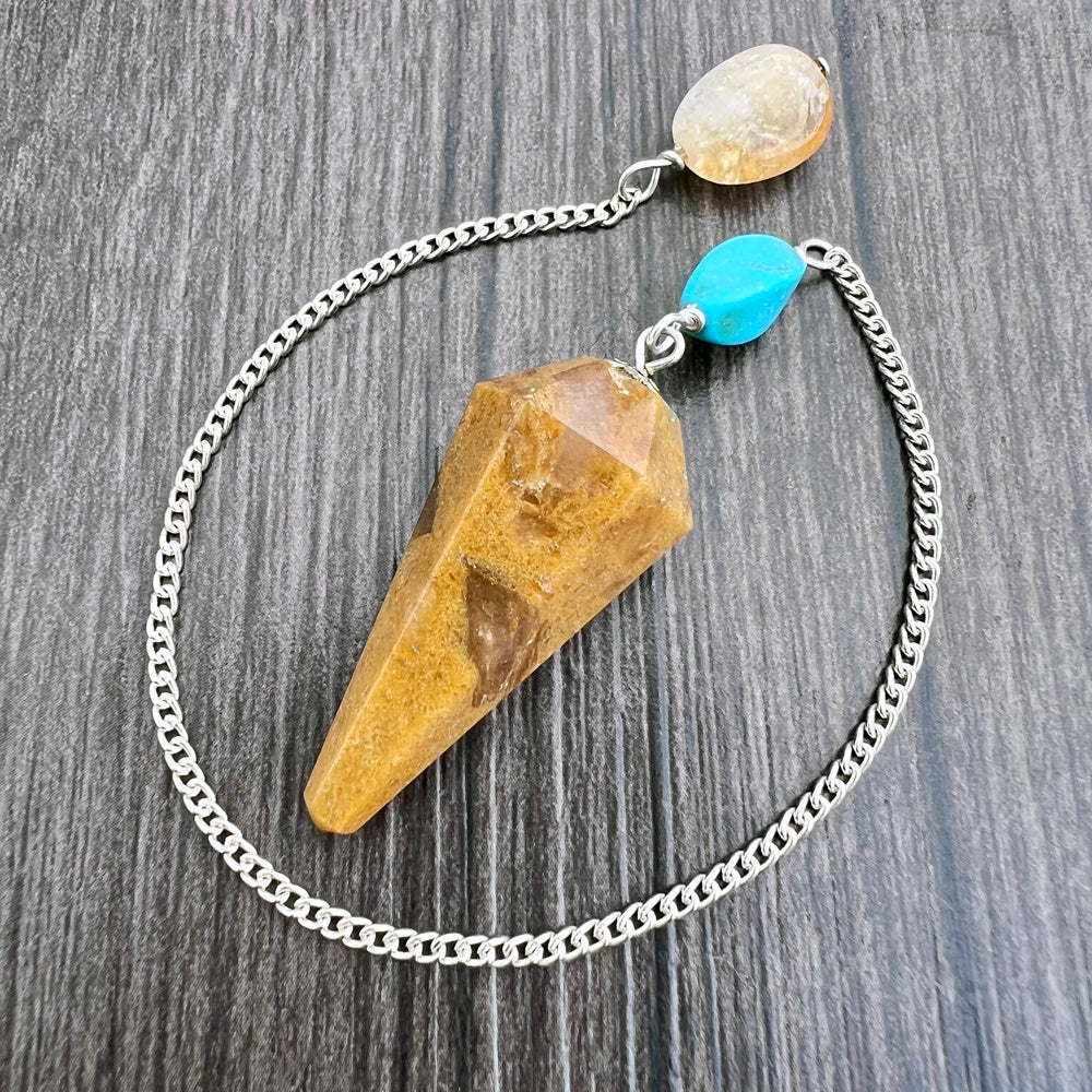 Camel Agate, Turquoise and Citrine Faceted Pendulum GP-132