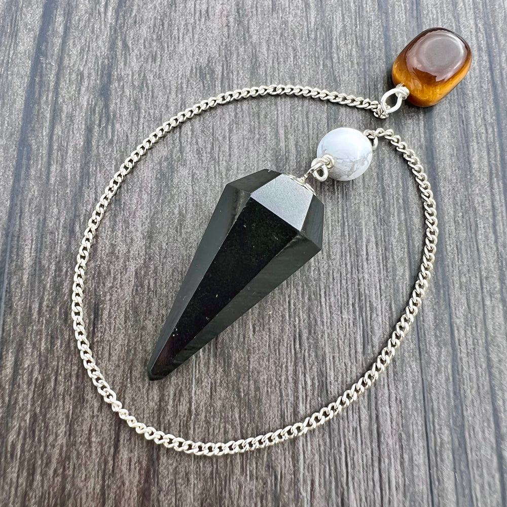 Black Agate, White Howlite and Tiger's Eye Faceted Pendulum GP-159