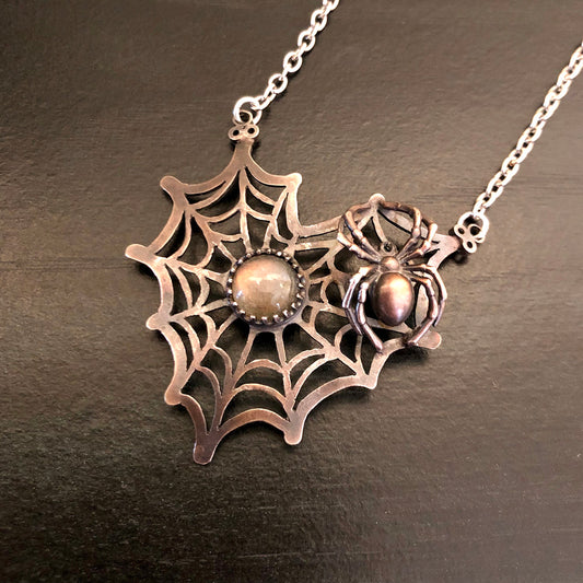 The Spider's Treasure - Heart Web Pendant Necklace