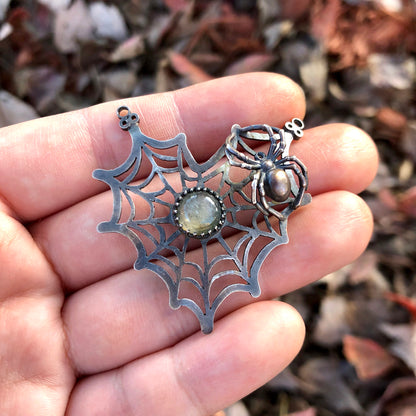 The Spider's Treasure - Heart Web Pendant Necklace