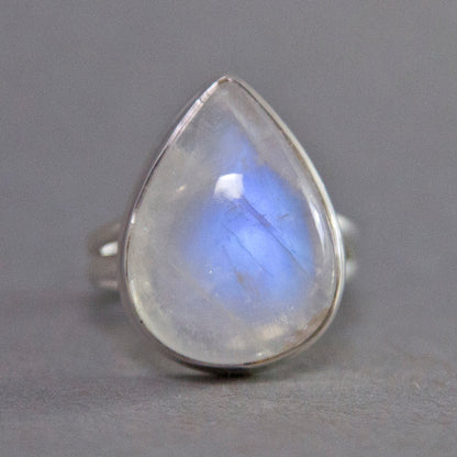 Rainbow Moonstone Teardrop Classic Sterling Silver Ring US 7.5 SS-035 ...