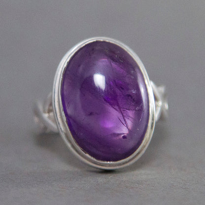 Amethyst Oval Infinity Sterling Silver Ring US 7 SS-036
