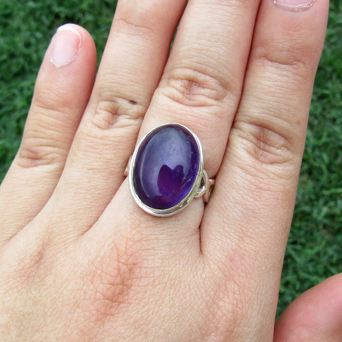 Amethyst Oval Infinity Sterling Silver Ring US 7 SS-036
