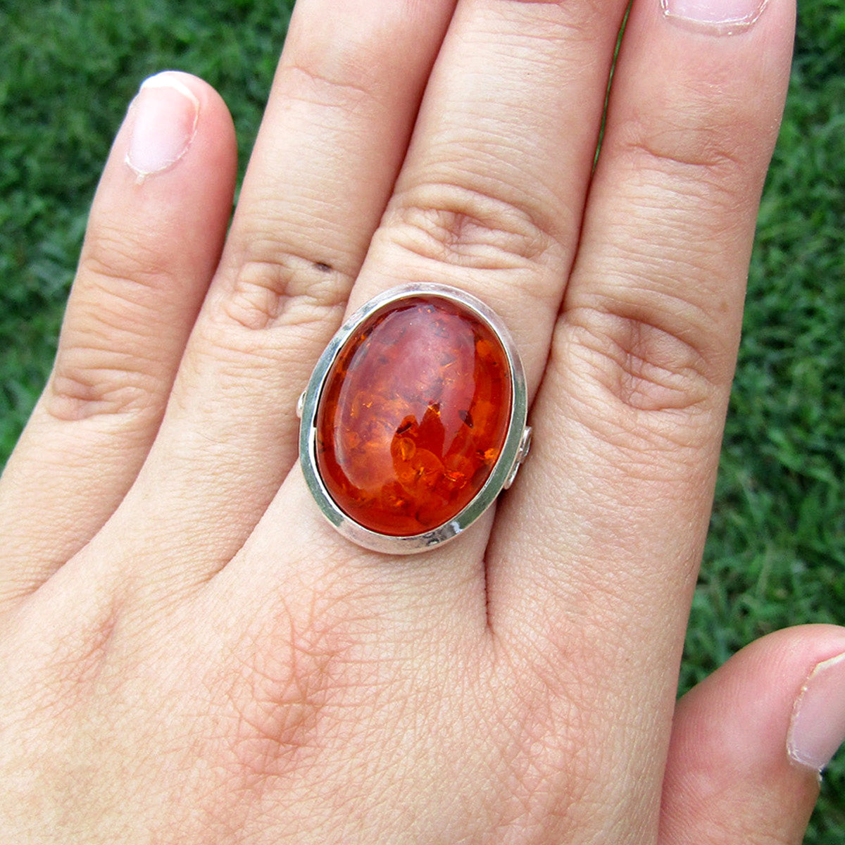 Baltic Amber Oval Infinity Sterling Silver Ring US 7.5 SS-039
