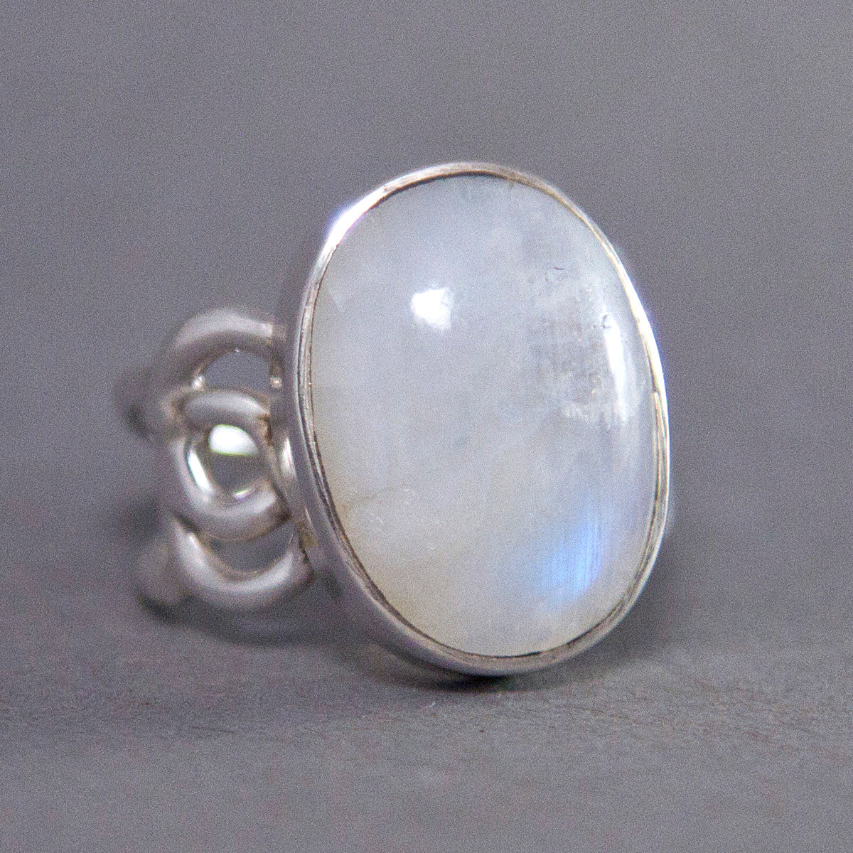 Rainbow Moonstone Oval Rose Sterling Silver Ring US 7 SS-044