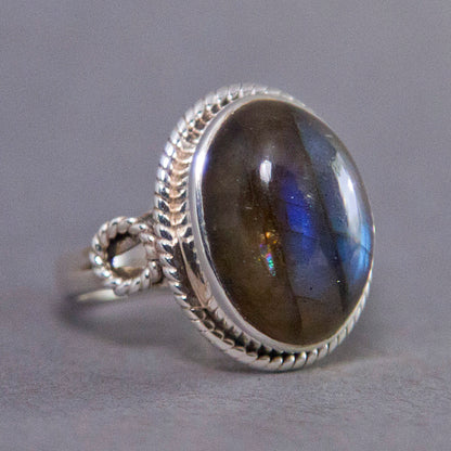 Labradorite Oval Braided Sterling Silver Ring US 8 SS-046