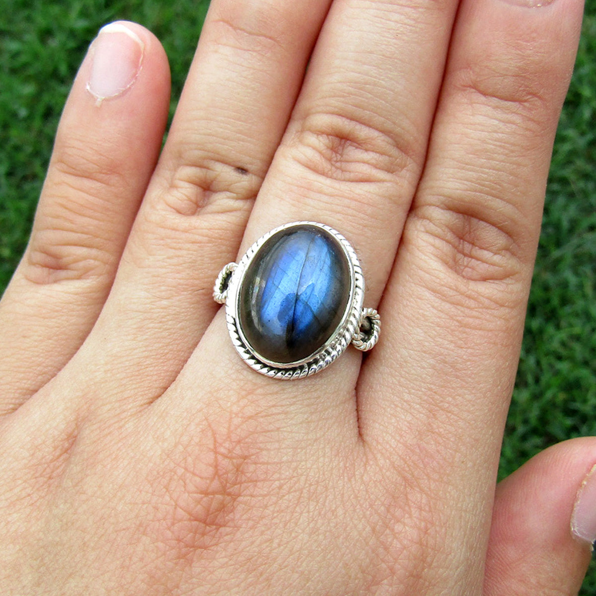 Labradorite Oval Braided Sterling Silver Ring US 8 SS-046
