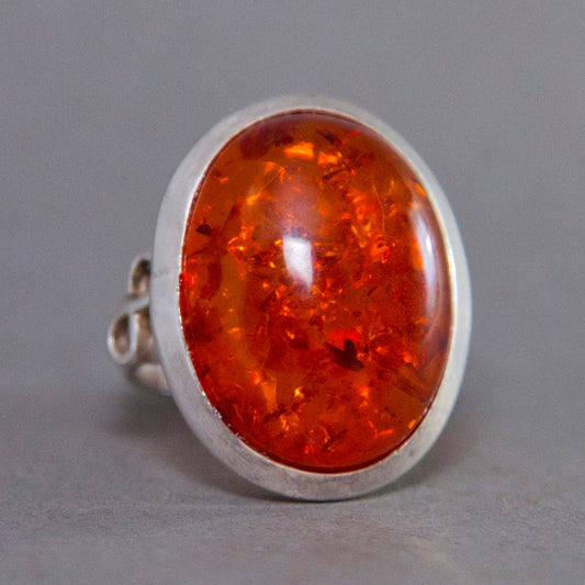 Baltic Amber Oval Infinity Sterling Silver Ring US 7 SS-050