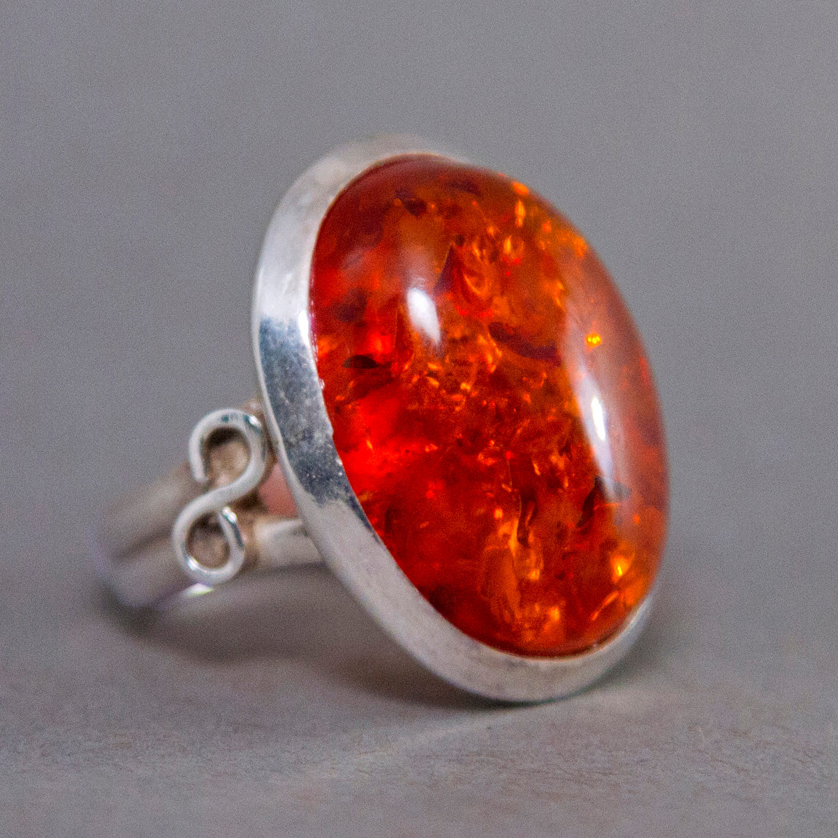Baltic Amber Oval Infinity Sterling Silver Ring US 7 SS-050