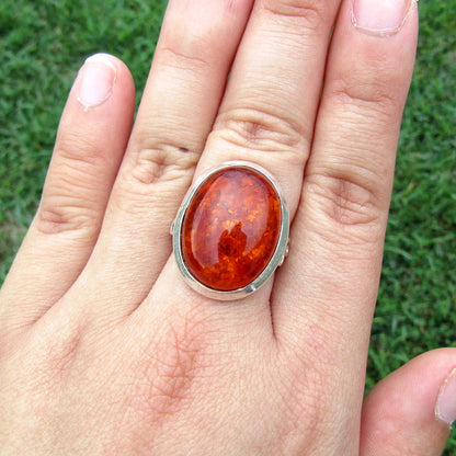 Baltic Amber Oval Infinity Sterling Silver Ring US 7 SS-050