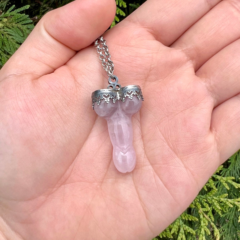 Don't Be A Dick Rose Quartz Pendant Necklace